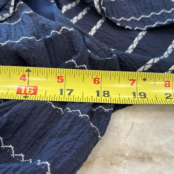 DKNY | Smocked Fit and Flare Dress | Navy Blue & White | Size 10 - Picture 8 of 13